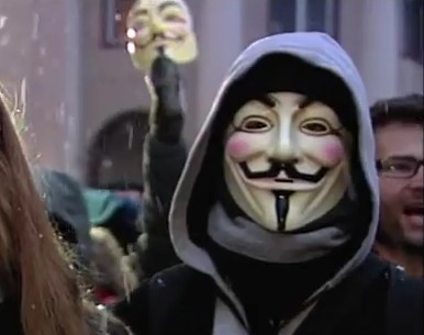 Guy Fawkes Maske, Symbol der Demonstranten in Europa