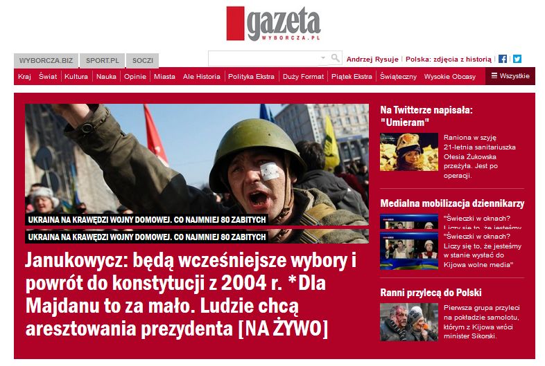 Gazeta Wyborcza über die Ukraine , Foto: Screenshot www.wyborcza.pl